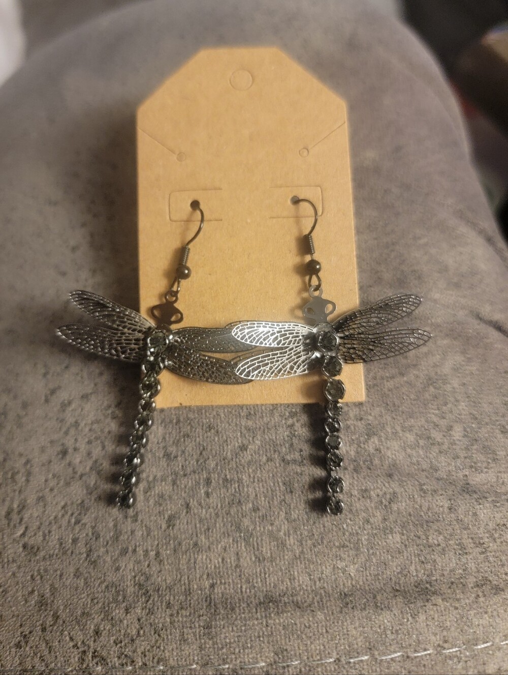 Handcrafted Antique Silver Dragonfly Dangle Earrings - Picture 1 of 4